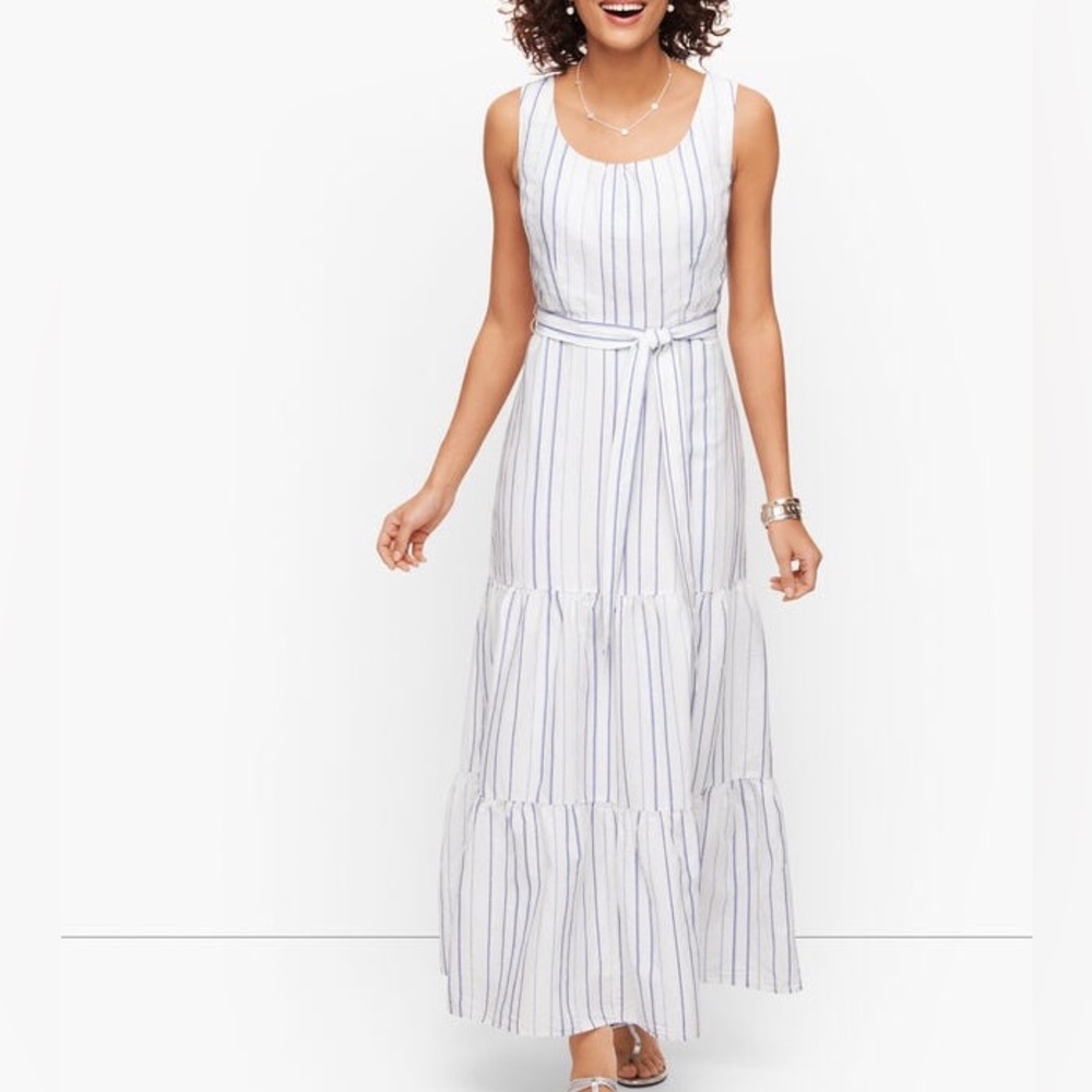 Talbots White and Blue Striped Maxi Dress